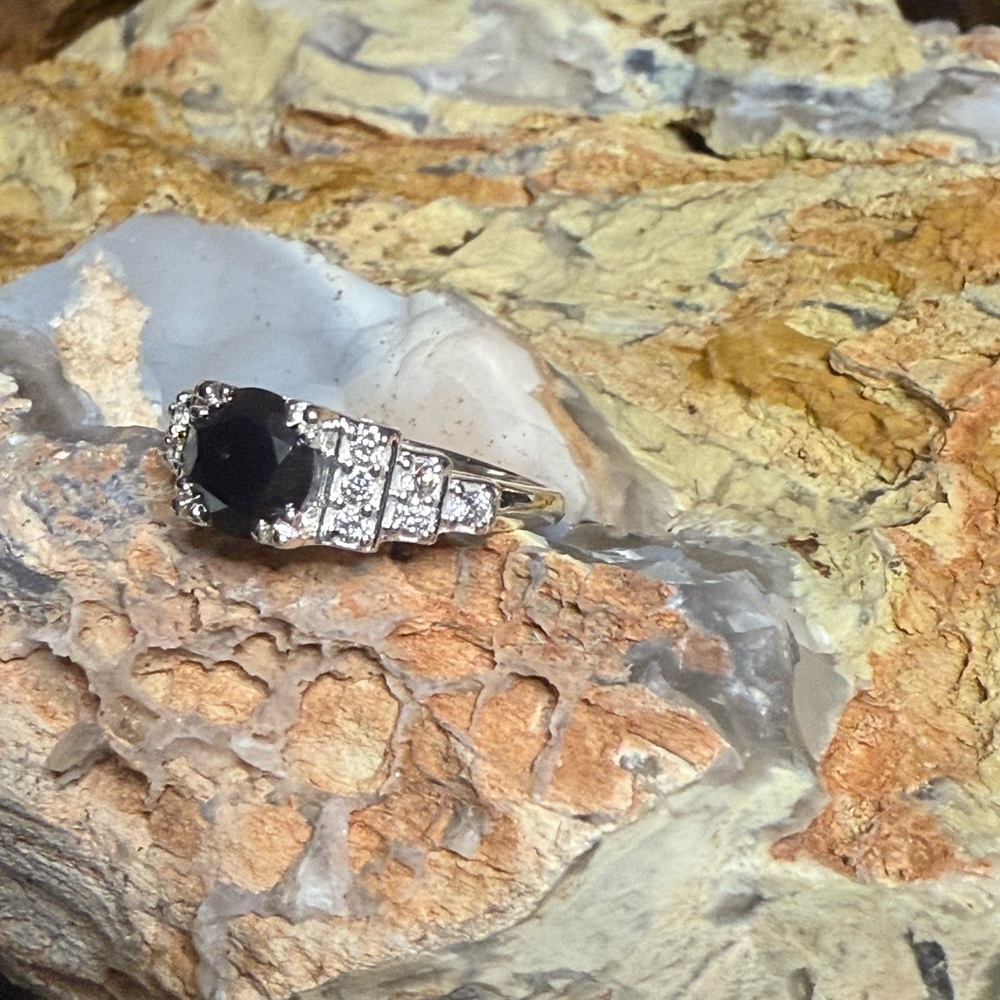 Natural 3 ct diamonds! Black & clear set in Silver Women's 7 Ring New&Real